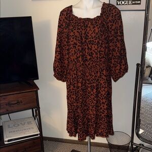 Knox Rose Brown Leopard Print Long Sleeve Dress